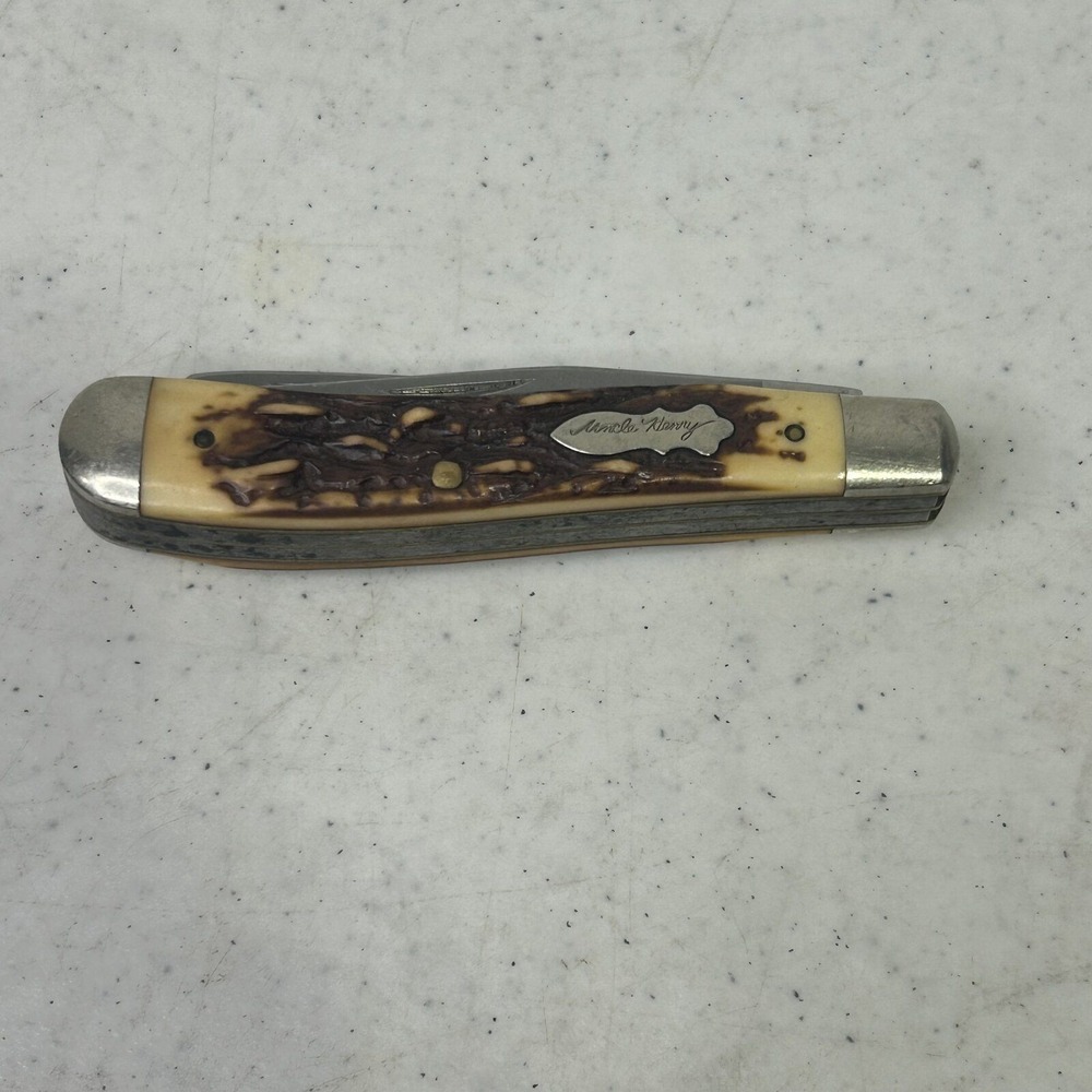 Vintage Uncle Henry Schrade USA 285UH Stag Handle 2 Blade Trapper Pocket Knife